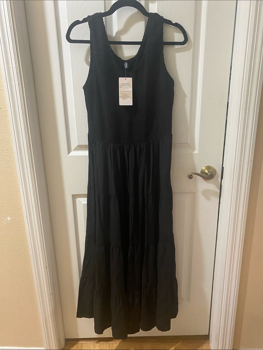 Black Sleeveless Maxi Dress with Smocked Bodice